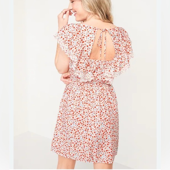 Old Navy Floral Waist-Defined Flutter Sleeve Tie-Back Mini Dress Women’s 3X - Picture 2 of 10